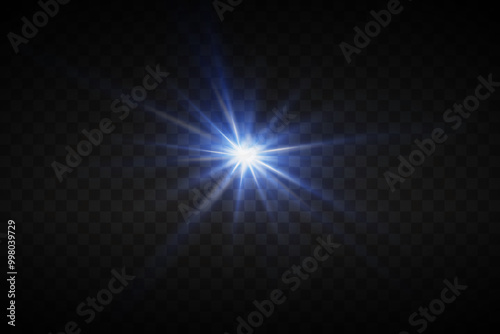  Light effect of star and light rays. On transparent background.