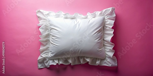 Fisheye white ruffled throw pillow on pink background with coordinated walls photo