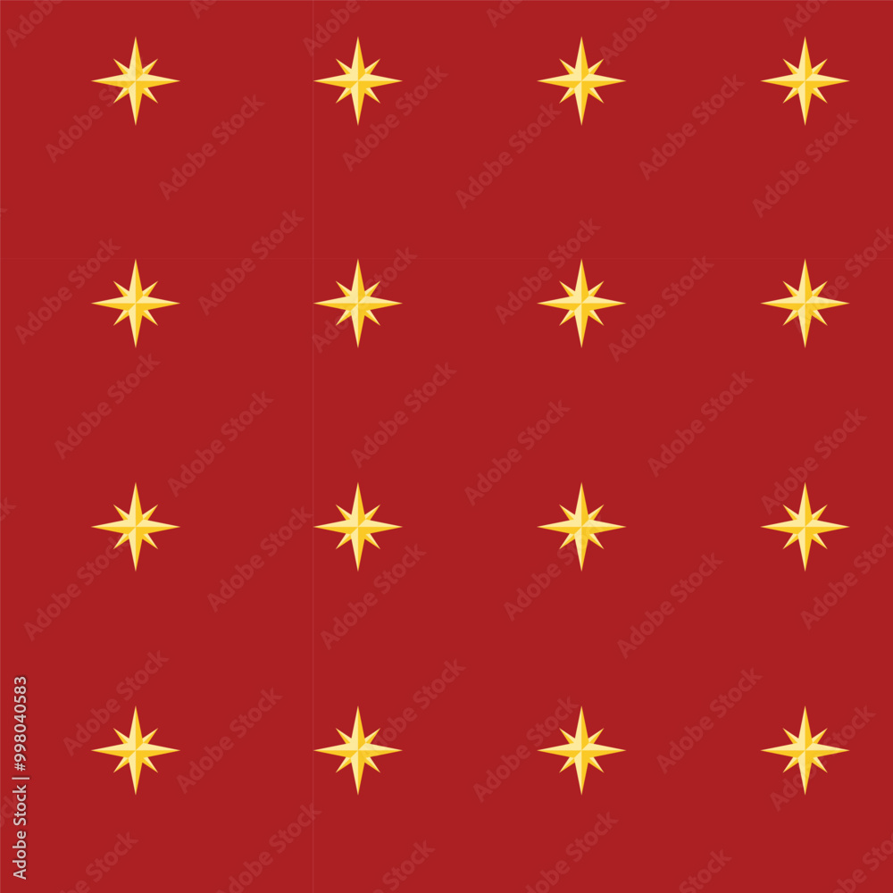 Seamless vector pattern of golden yellow stars on red background. Repetitive endless pattern in christmas holiday theme. Suitable for prints, decoration, backgrounds, wraping paper Seamless vector pattern of golden yellow stars on red background. Repetitive endless pattern in christmas holiday theme. Suitable for prints, decoration, backgrounds, wraping paper