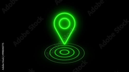 neon GPS location pointer animation with radio waves animation
