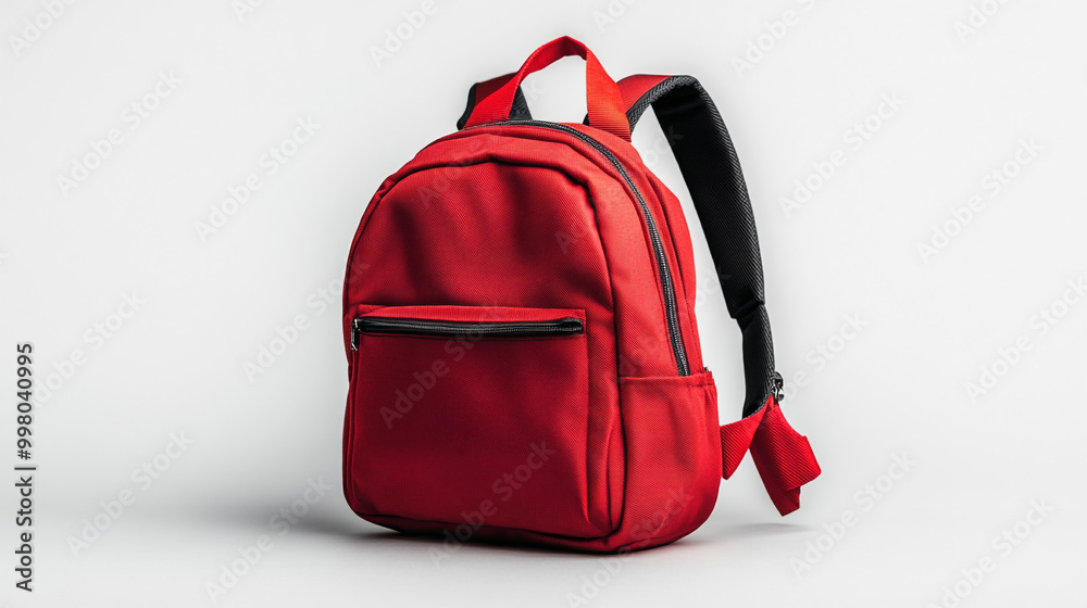 A vibrant red backpack resting against a plain background showcasing its practical design A vibrant red backpack resting against a plain background showcasing its practical design