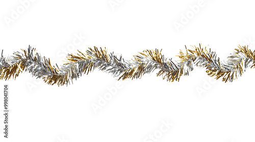 Shiny silver and gold tinsel garland, perfect for festive decorations and celebrations.