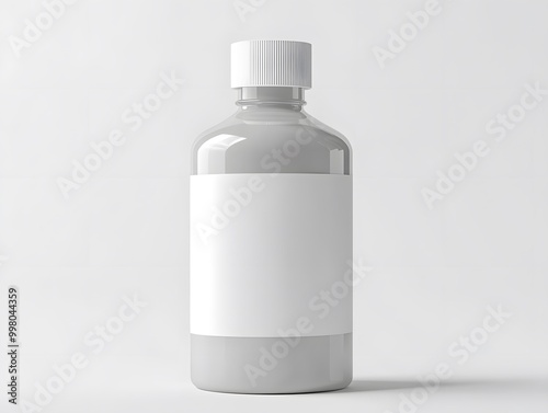 A minimalist, gray bottle with a blank label against a simple background, ideal for branding or product design.