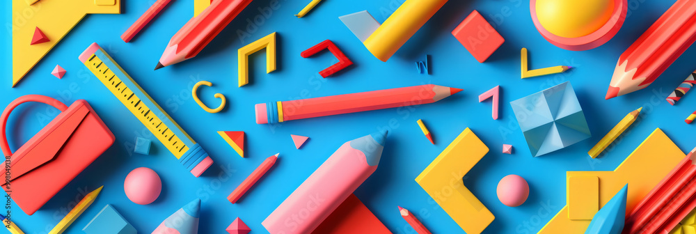 A vibrant geometric pattern with school-related icons like pencils, rulers, and books. A vibrant geometric pattern with school-related icons like pencils, rulers, and books.