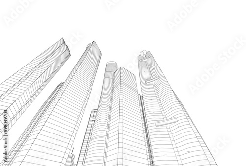 Buildings in the city skyscrapers sketch 3d rendering