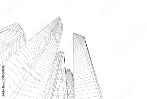 Buildings in the city skyscrapers sketch 3d rendering