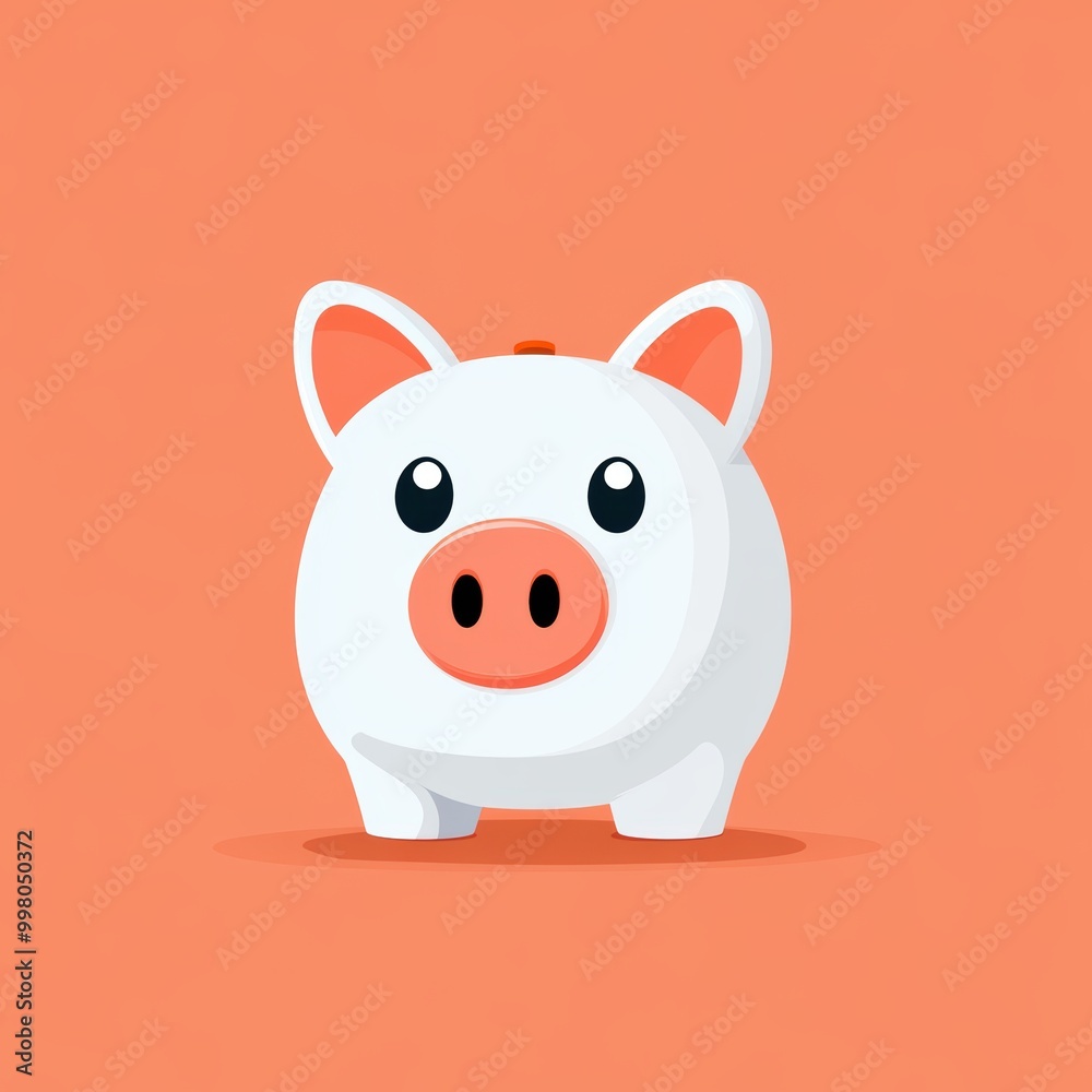 Cute cartoon white piggy bank on orange background. Perfect for saving, finance, and money concepts. Cute cartoon white piggy bank on orange background. Perfect for saving, finance, and money concepts.