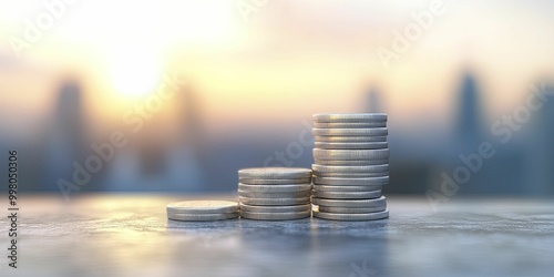 Close-Up of a Stacked Tower of Coins Highlighting Wealth, Savings, and Financial Growth with an Elegant Focus on Details and Textures in a Soft Lighting Environment