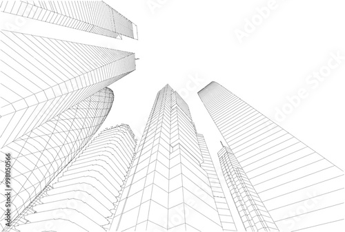 Buildings in the city skyscrapers sketch 3d rendering