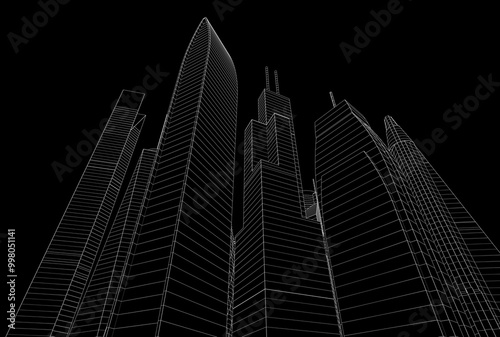 Buildings in the city skyscrapers sketch 3d rendering
