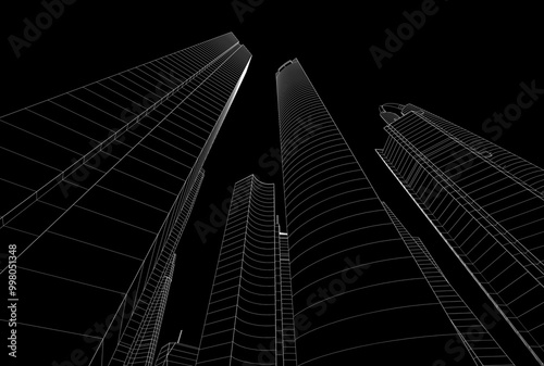 Buildings in the city skyscrapers sketch 3d rendering