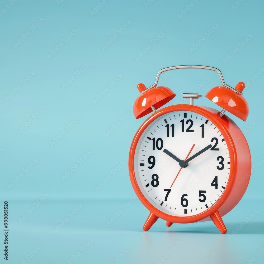 Retro red alarm clock on a blue background. Time concept, punctuality, and wake-up reminder. Vintage style home decor item. Retro red alarm clock on a blue background. Time concept, punctuality, and wake-up reminder. Vintage style home decor item.
