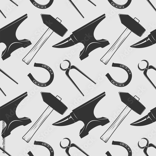 Blacksmith, iron works seamless pattern. Vector illustration