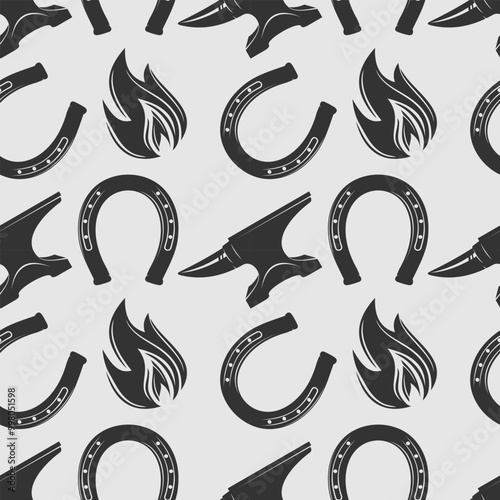 Blacksmith, iron works seamless pattern. Vector illustration