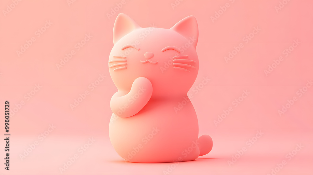 3D minimal pastel cat licking its paw icon with rounded shapes placed on a clean background 3D minimal pastel cat licking its paw icon with rounded shapes placed on a clean background