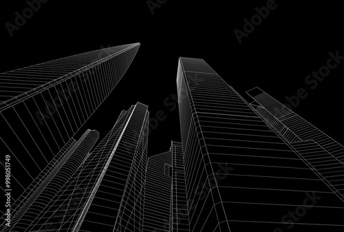 Buildings in the city skyscrapers sketch 3d rendering