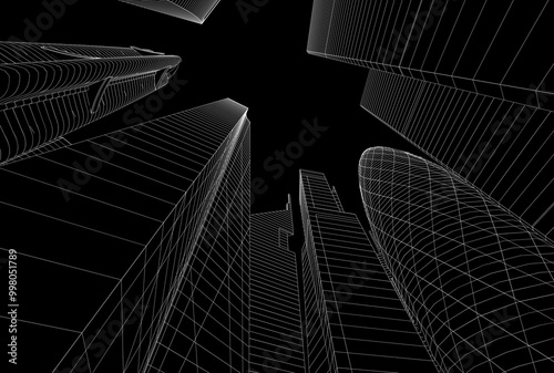Buildings in the city skyscrapers sketch 3d rendering