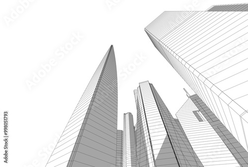 Buildings in the city skyscrapers sketch 3d rendering