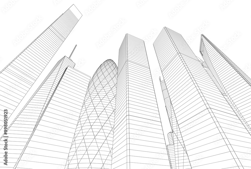 Buildings in the city skyscrapers sketch 3d rendering Buildings in the city skyscrapers sketch 3d rendering
