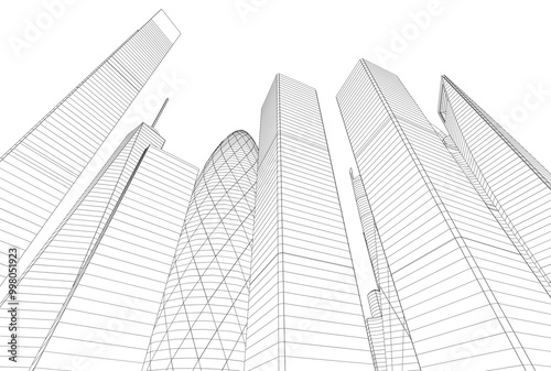 Buildings in the city skyscrapers sketch 3d rendering