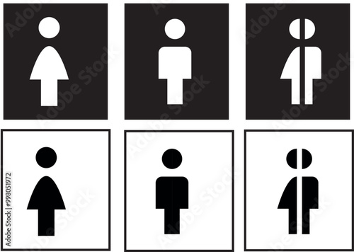 Set of gender neutral toilet sign concept. Male, female and unisex or transgender. Vector illustration