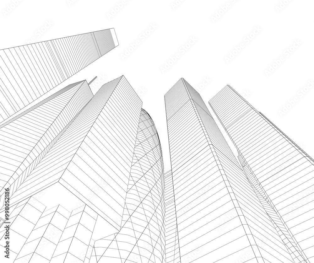 Fototapeta premium Buildings in the city skyscrapers sketch 3d rendering