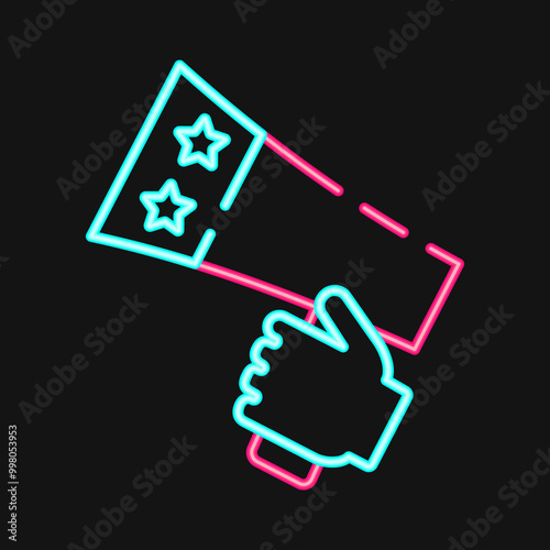 Icon campaign. USA general election elements. Icons in neon style.