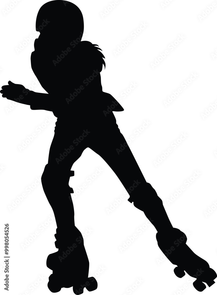 Hand drawn toddler roller skating silhouette. Kids playing outdoor activity full body illustration Hand drawn toddler roller skating silhouette. Kids playing outdoor activity full body illustration