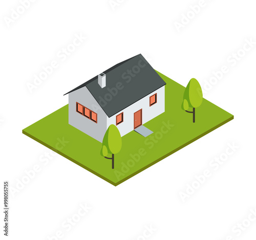 House Building Isometric Illustrations for Real Estate Marketing