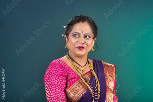 Portrait of traditional Indian woman wearing saree