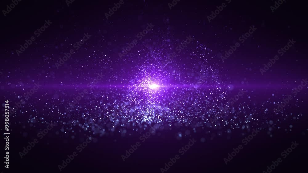 Abstract background of bright glowing purple particles. Animation of magic dots. Glitter and beautiful shimmer of dust particles.  Seamless 4K video looping.
