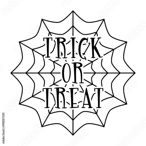 Logo con mensaje Trick or Treat en tela de araña para tarjetas y felicitaciones de Halloween