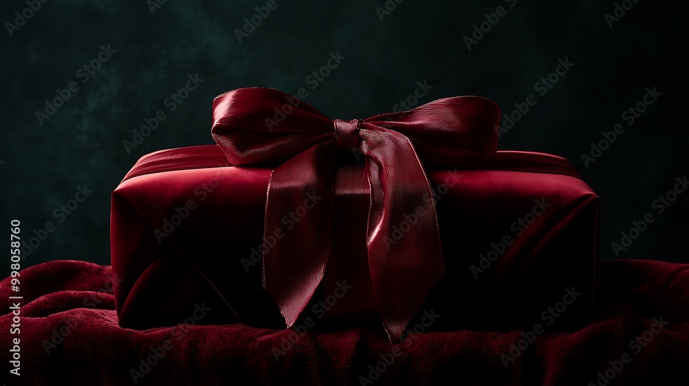 A luxurious Christmas gift wrapped in velvet with a satin bow A luxurious Christmas gift wrapped in velvet with a satin bow