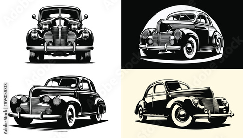 Classic Vintage Retro Old Car Silhouette, Old Car Vector Art