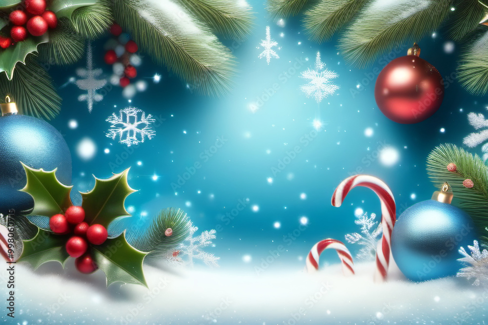 Postcard Christmas Background with Festive Ornaments in the Corners Postcard Christmas Background with Festive Ornaments in the Corners