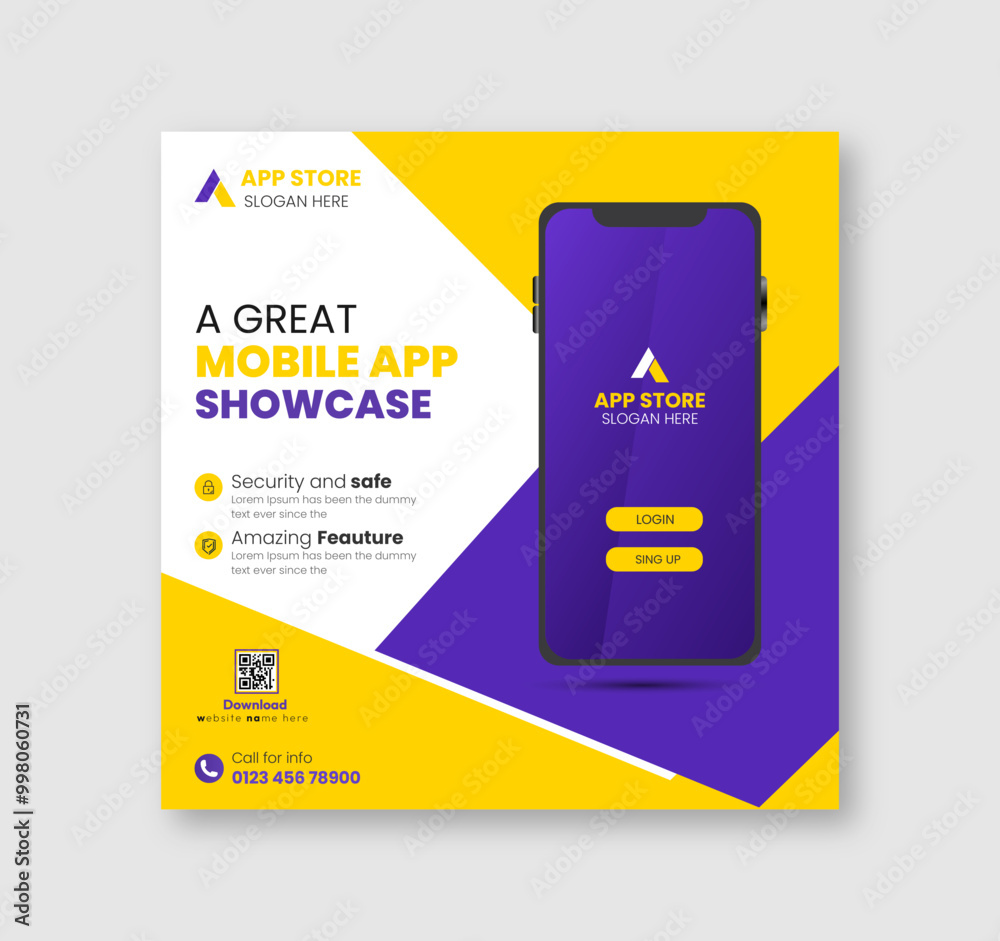 Modern mobile app promotion social media banner design, Instagram post, poster template Modern mobile app promotion social media banner design, Instagram post, poster template