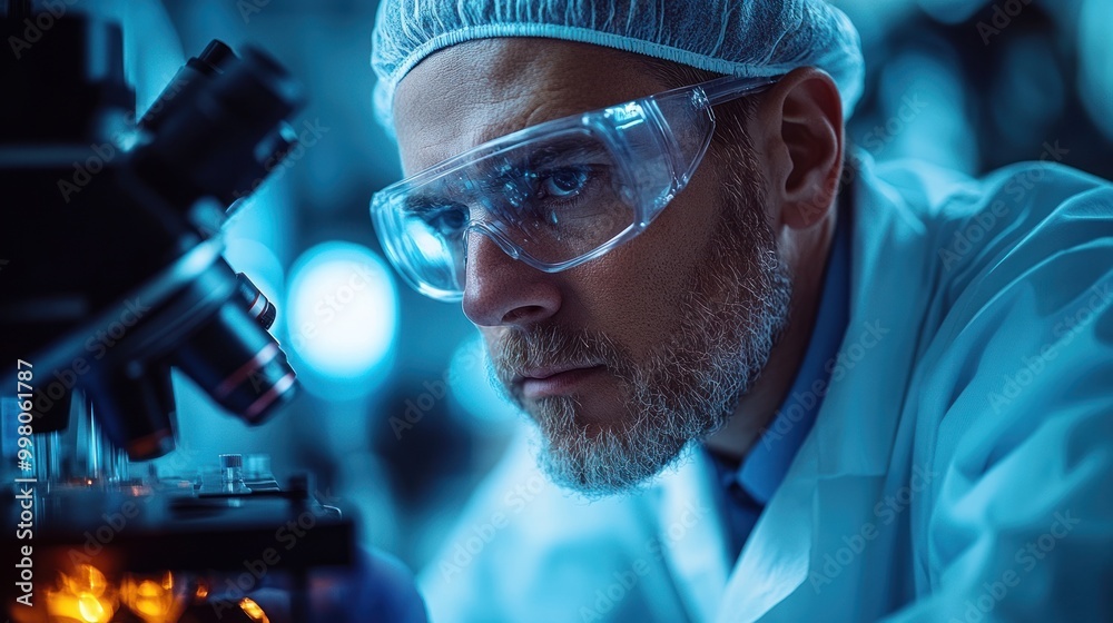 Scientist Examining Sample Under Microscope Scientist Examining Sample Under Microscope