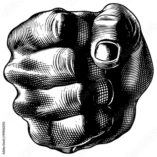 人間の拳の銅版画のベクターイラスト。