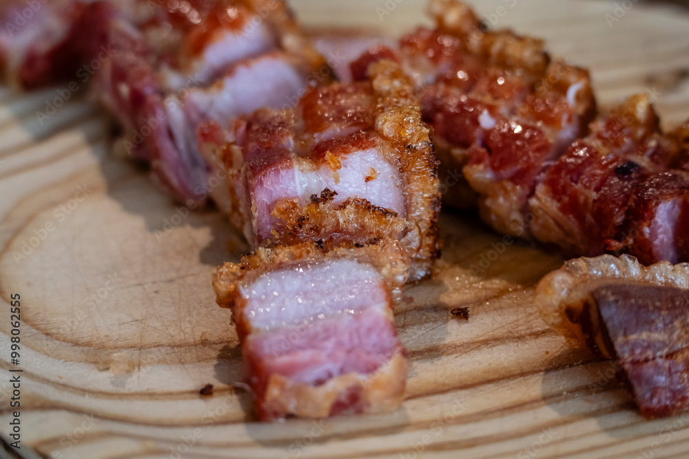 Typical Spanish torreznos, D’TAPAS, Palamós, Girona, Catalonia, Spain