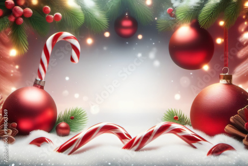 Postcard Christmas Background with Festive Ornaments in the Corners