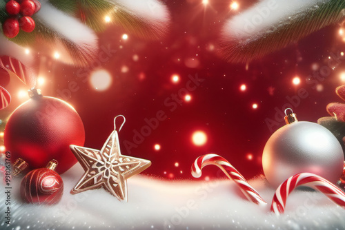 Postcard Christmas Background with Festive Ornaments in the Corners