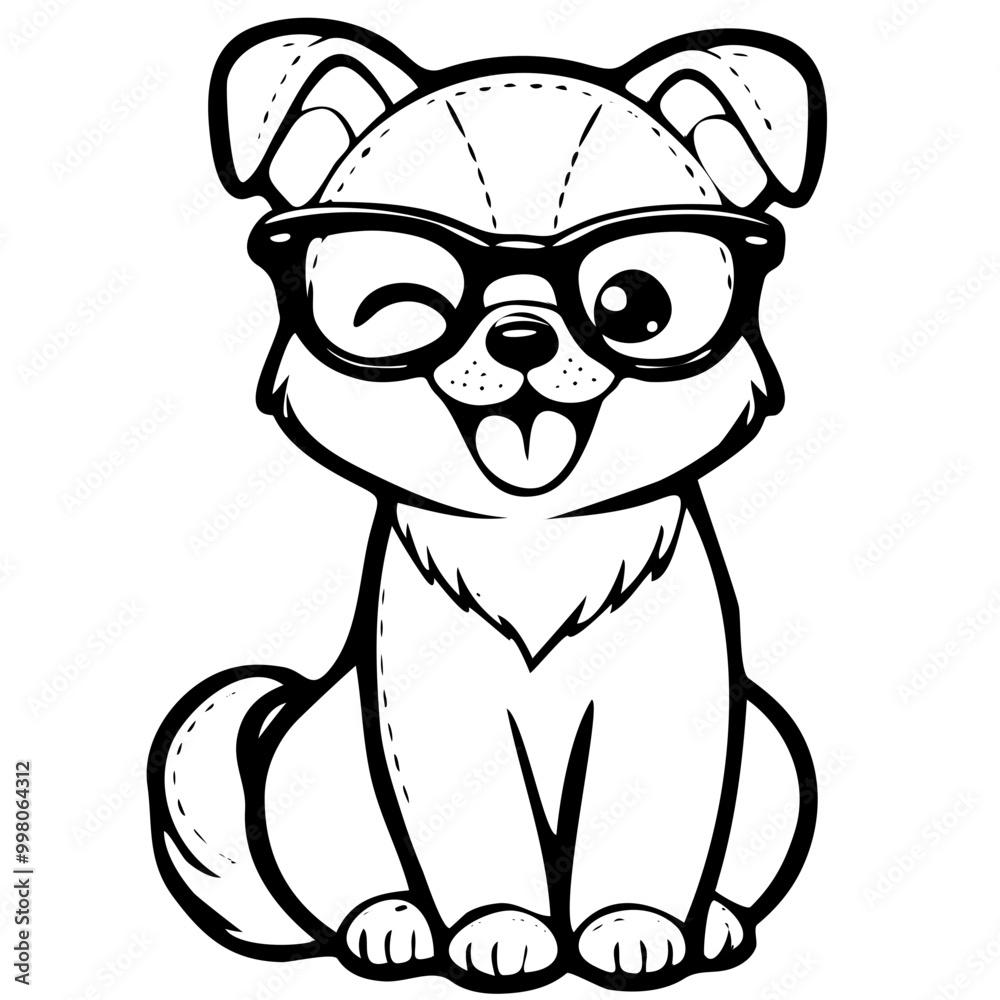 Naklejka premium line Cute dog wearing clear glasses