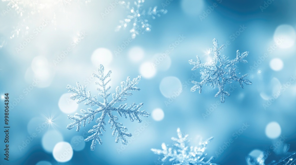 Elegant holiday abstract light blue background with shimmering lights and snowflake patterns, creating a serene winter atmosphere Elegant holiday abstract light blue background with shimmering lights and snowflake patterns, creating a serene winter atmosphere