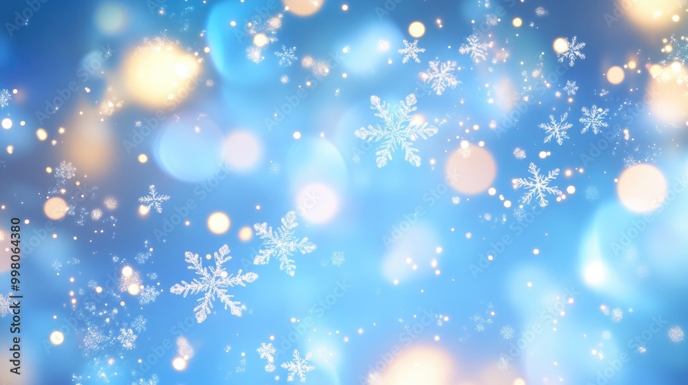 Elegant holiday abstract light blue background with shimmering lights and snowflake patterns, creating a serene winter atmosphere Elegant holiday abstract light blue background with shimmering lights and snowflake patterns, creating a serene winter atmosphere