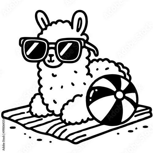 line  A cute llama and alpaca wearing dark glasses lies on the carpet