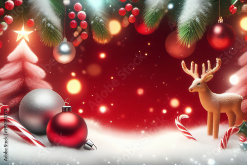 Postcard Christmas Background with Festive Ornaments in the Corners