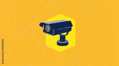 Security camera icon for video surveillance. Yellow square indicates camera monitoring for home safety. 