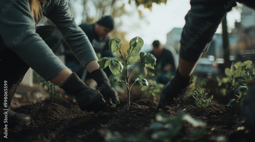 Naklejka premium Forest restoring community project, people participate in community project to restore the forest and eco system