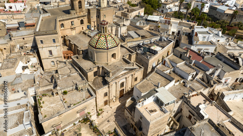 Aerial view of the San Francesco da Geronimo sanctuary located in the historic center of Grottaglie. It is a church of the city in the province of Taranto, in Puglia, Italy.