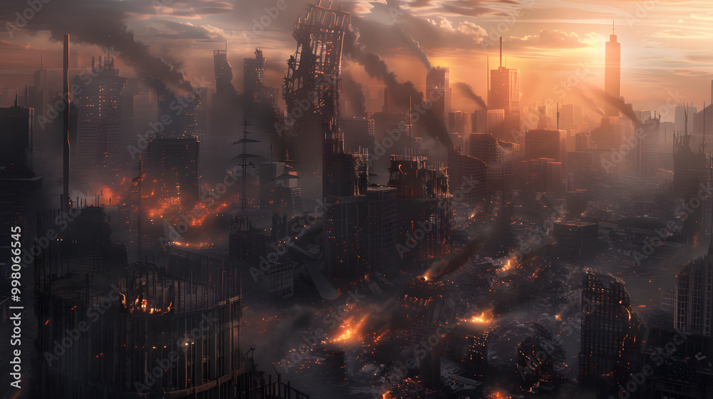 Fototapeta premium A metropolitan city after massive destruction from a nuclear war.